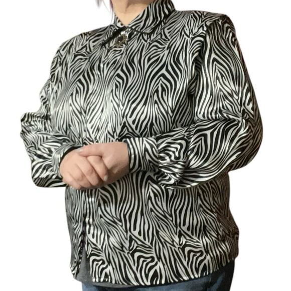 Notations Vintage Womens Zebra Print Long Sleeve Button Down Blouse Size 16 - Picture 8 of 8